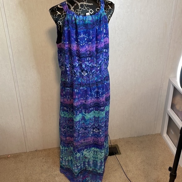 CHICO’S Blue Purple Floral Print Halter Hi Low Dress Size 2.5 - Picture 3 of 5